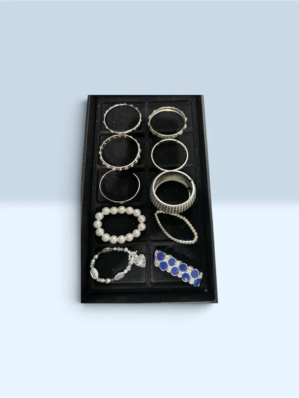 Signature Faith Custom Silver Navy Blue Bracelet Stack Pearl Rhinestone Boho 10p